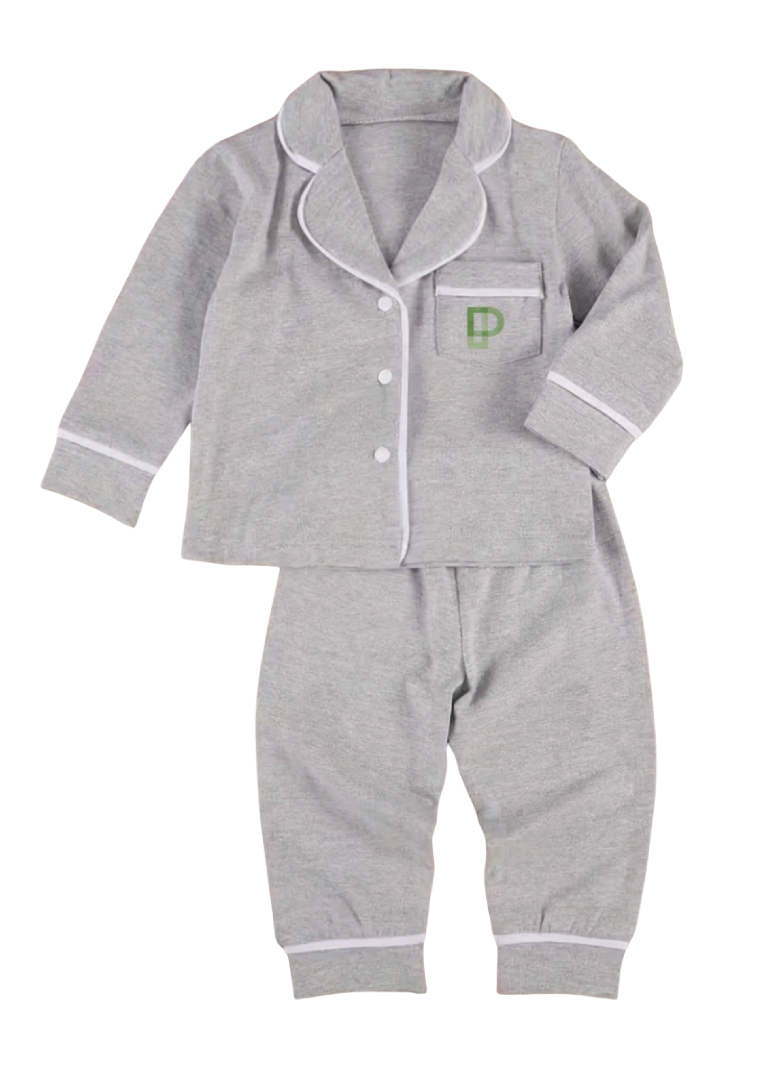Kids Two-piece Nightwear Clothes Set, Boys and Girls Solid Color Lapel Top + Long Pants, Red/ Pink/ Grey, 0-5 Years